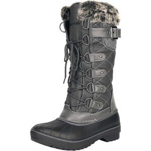 Women's Grey Warm Faux Fur Lined Mid Calf Winter Snow Boots